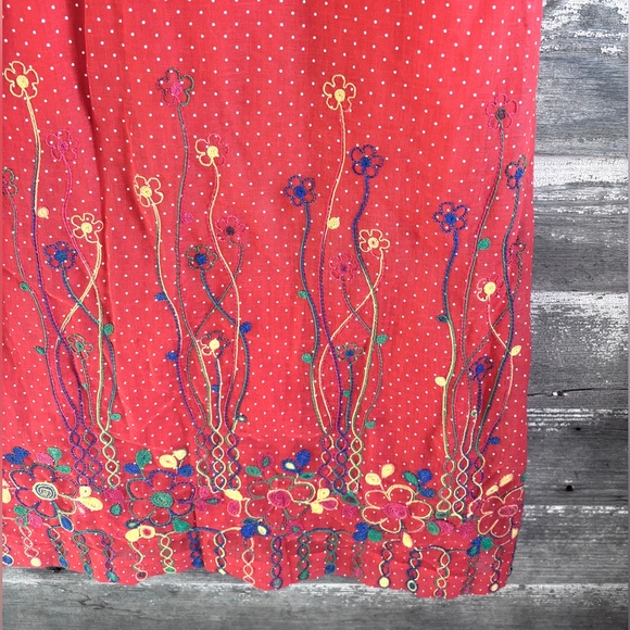 Vintage orange embroidered polka dot maxi dress, size S (no stretch) - Picture 4 of 5
